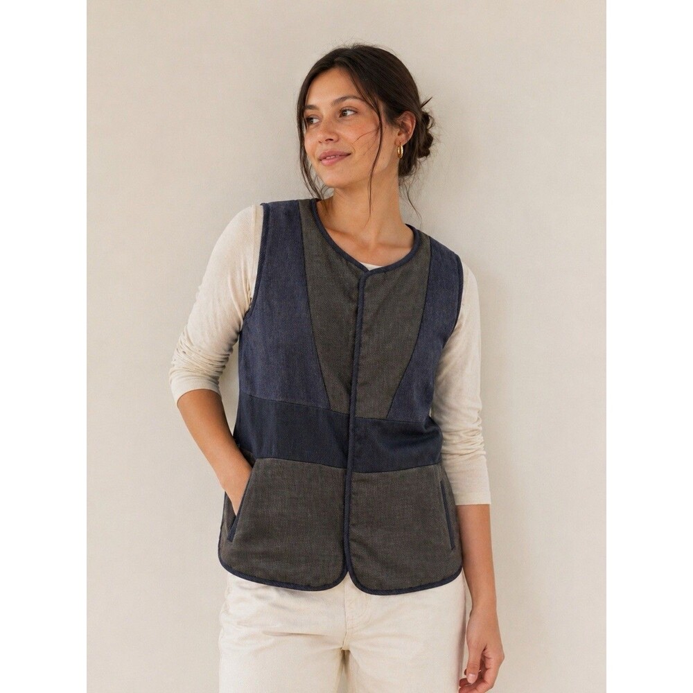 M. Patmos Designer Vest Color block Merino Wool Size Small
